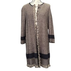 Kasper Open Front Fringe Cardigan in Brown and Black Size 1X